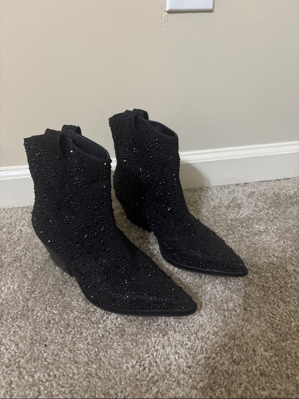 Jessica Simpson Black Rhinestone Western Ankle Boots